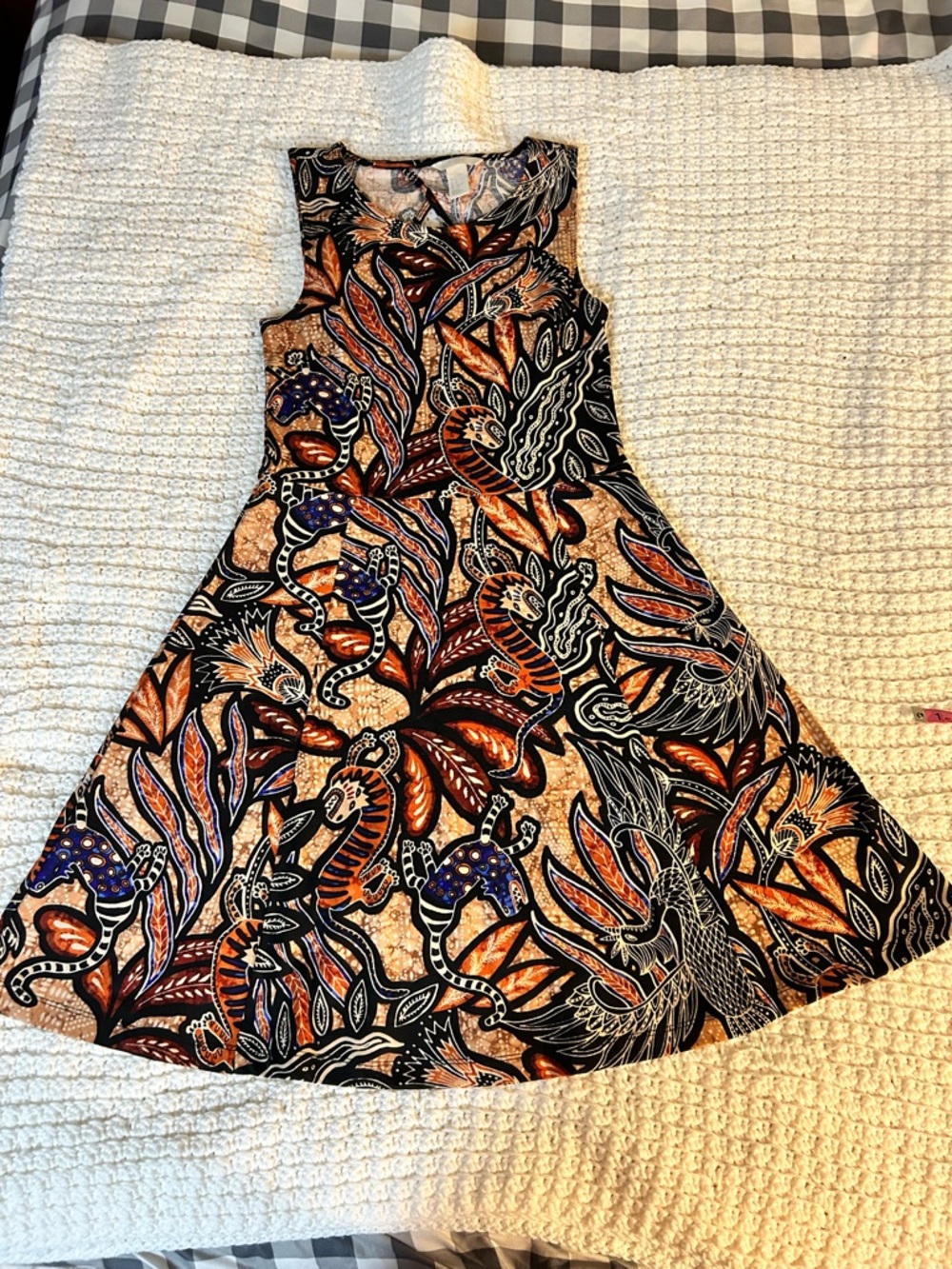 H&M Sleeveless Mini Dress in Orange, Navy and Black Botanical Print